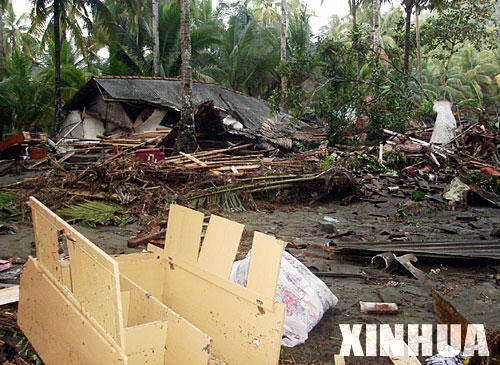 7月17日，在印度尼西亚爪哇岛的庞岸达兰，一座房屋被地震引发的海啸摧毁。